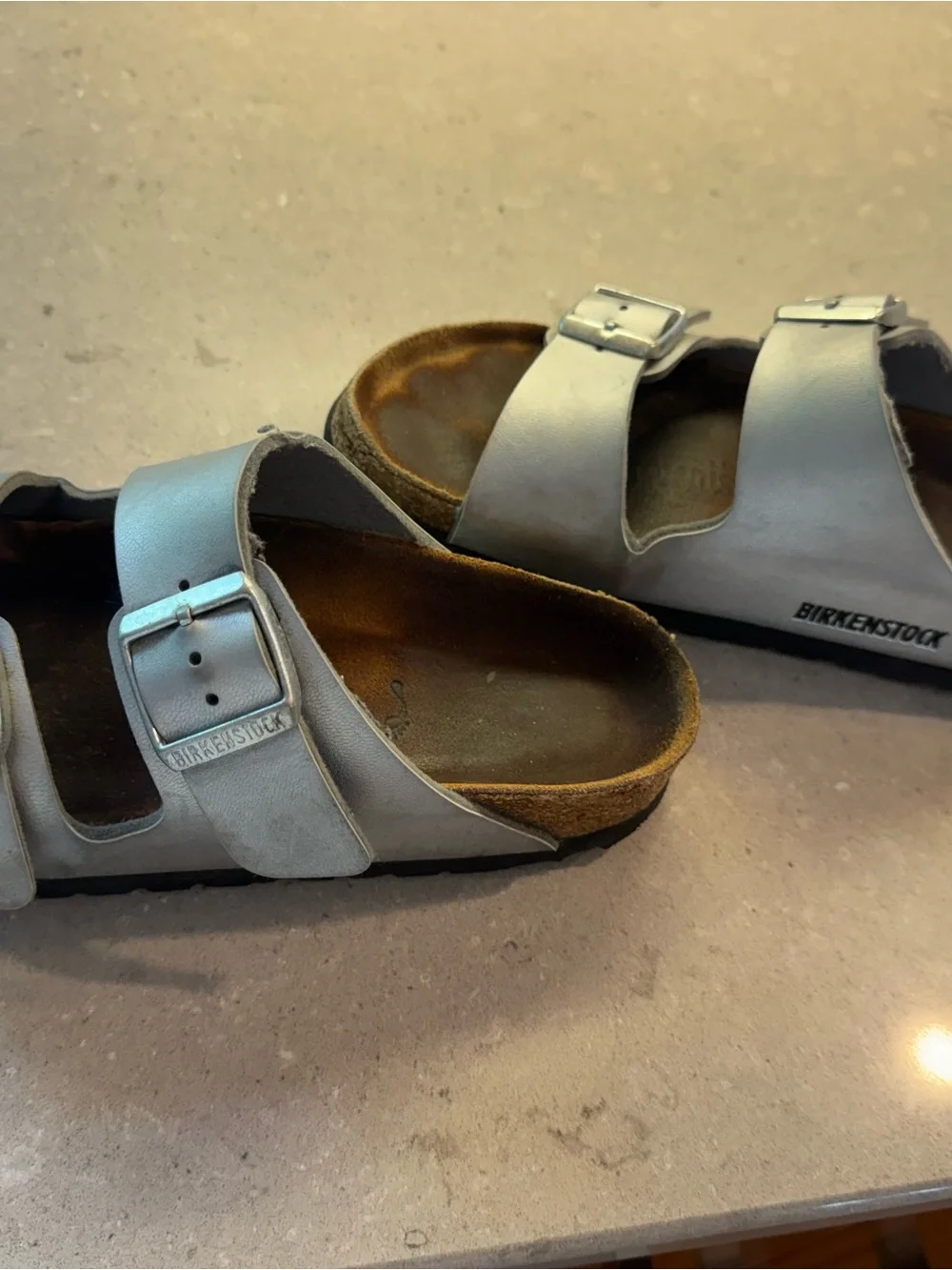 Birkenstock Metallic Silver Double-Buckle Sandals